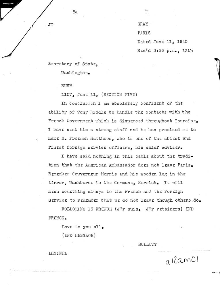 [a12an01.jpg] - Secretary of State to Bullitt 6/13/40