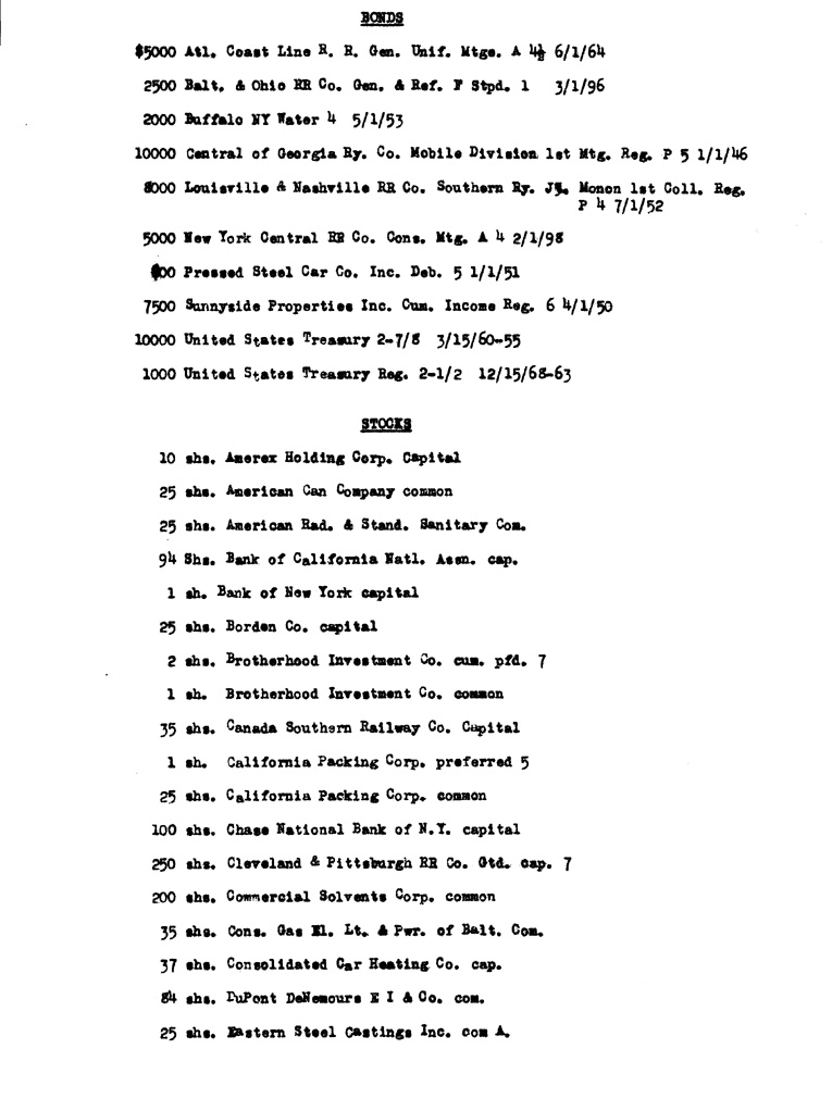 [a901bb01.jpg] - List of F.D.R.'s stocks and bonds