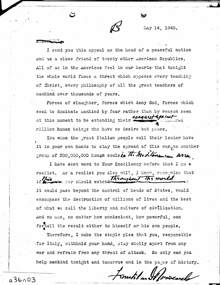 [a36n03.jpg] - Draft-Roosevelt-->Mussolini-May 14, 1940