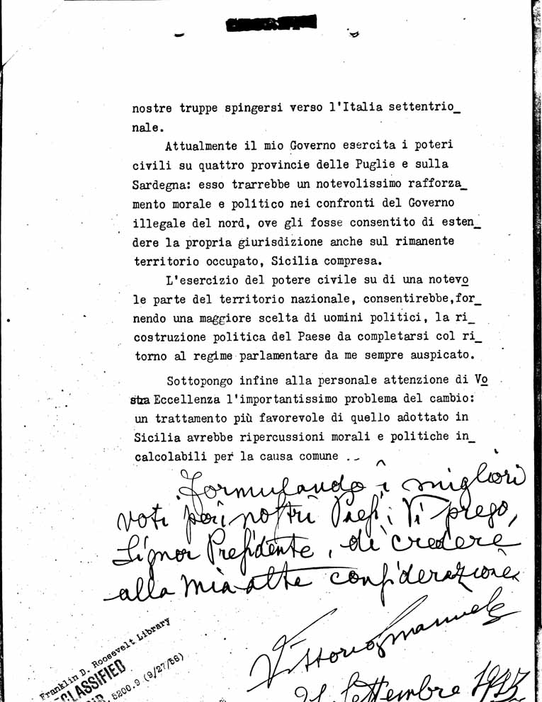 [a36s05.jpg] - Memorandum-Chief of Staff to FDR-Attached; Letter-Victor Emmanuel to FDR-Sept 29, 1941