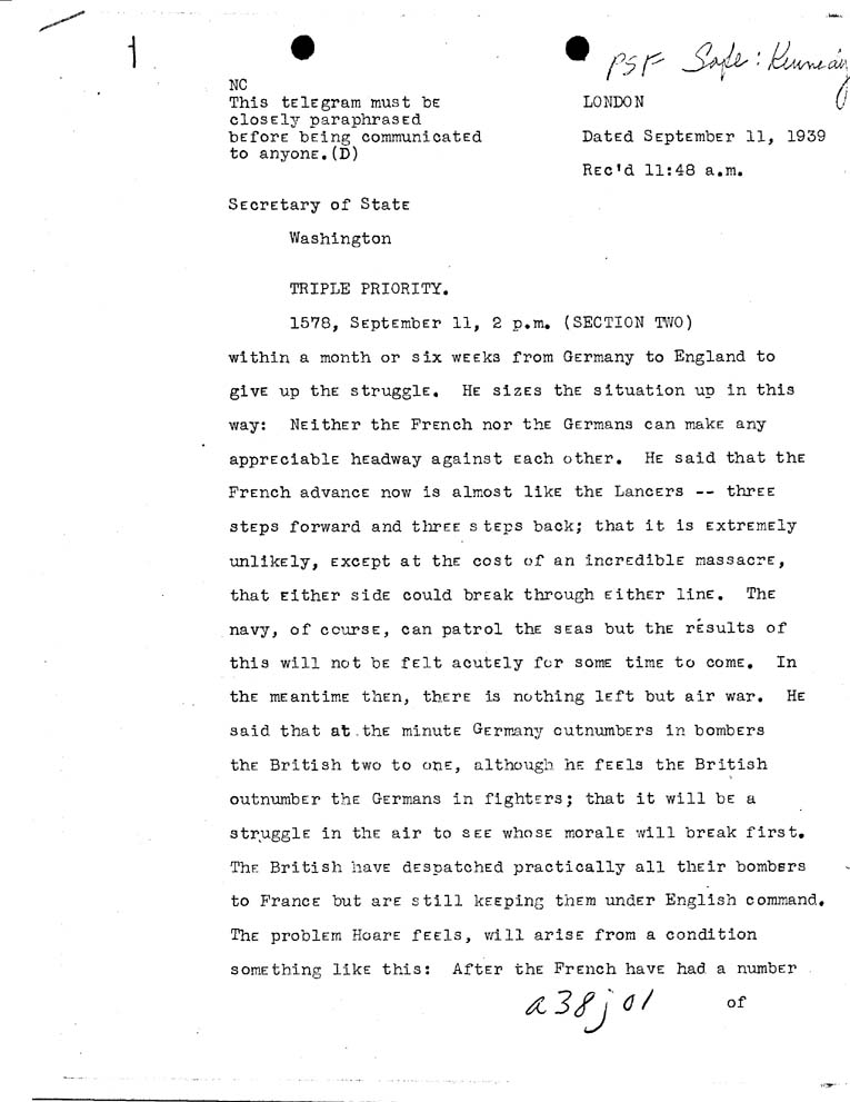 [a38j01.jpg] - Kennedy-->Secretary of State-September 11, 1939-11:48a.m.