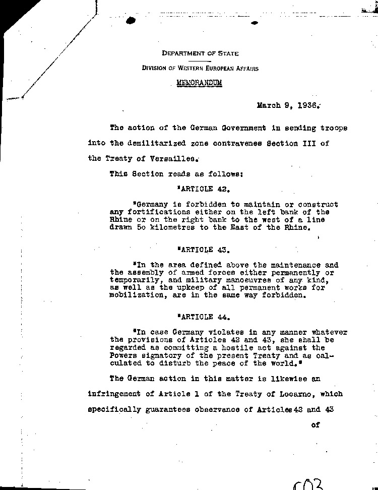 [a294r03.jpg] - Memorandum: German Troops in demilitarized zone 3/9/36