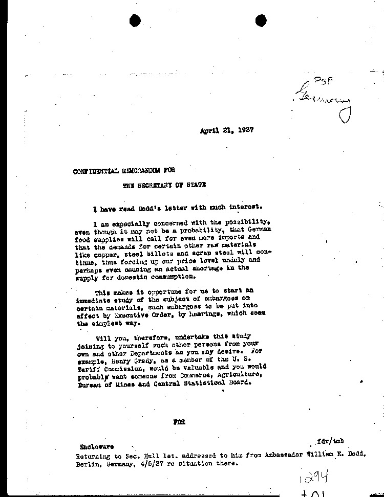 [a294t01.jpg] - Memorandum: FDR-->Hull 4/21/37