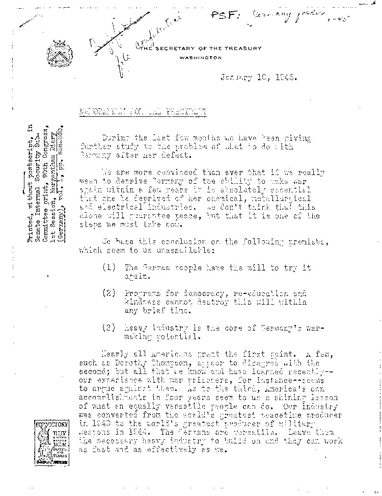 [a298p01.jpg] - Memo,Henry Morgenthau-->FDR 1/10/45