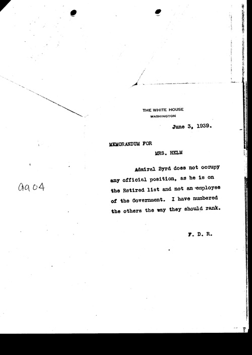 [a304aa04.jpg] - FDR memo for Mrs. Helm 6/3/39