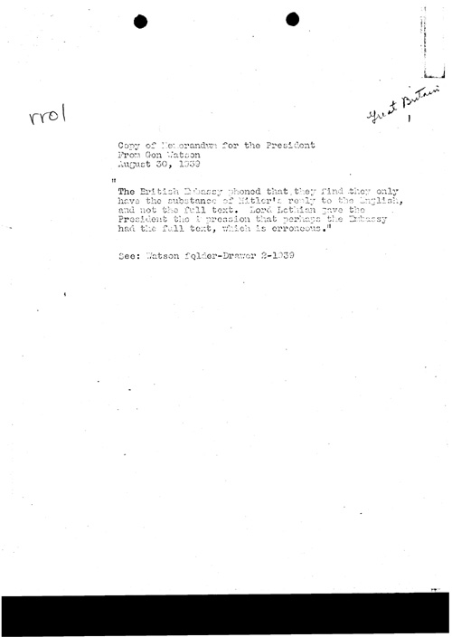 [a304rr01.jpg] - Watson memo for FDR 8/30/39