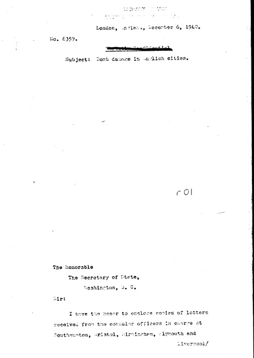 [a311r01.jpg] - Embassy report on Bomb damages in English cities 12/6/40