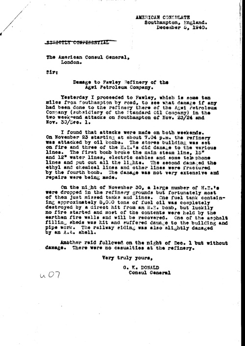 [a311u07.jpg] - Herschel V. Johnson Charge d'Affaires ad interim to Secretary of State Report on Bomb damage in English cities 12/20/40