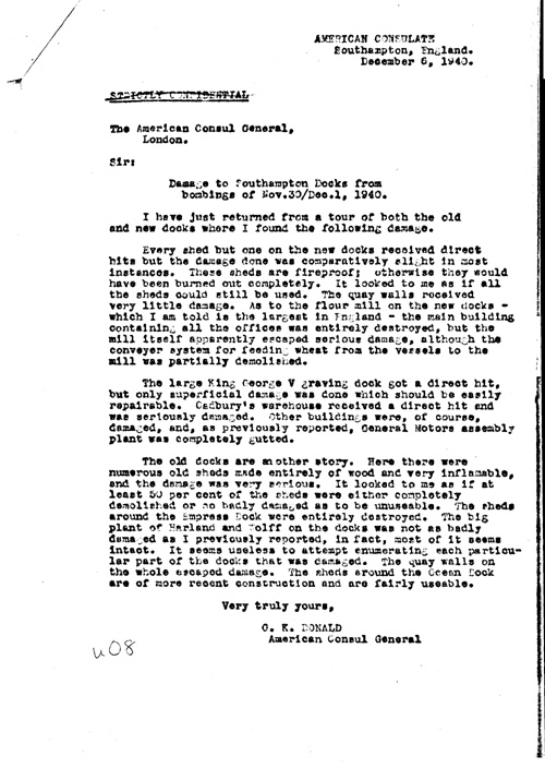 [a311u08.jpg] - Herschel V. Johnson Charge d'Affaires ad interim to Secretary of State Report on Bomb damage in English cities 12/20/40