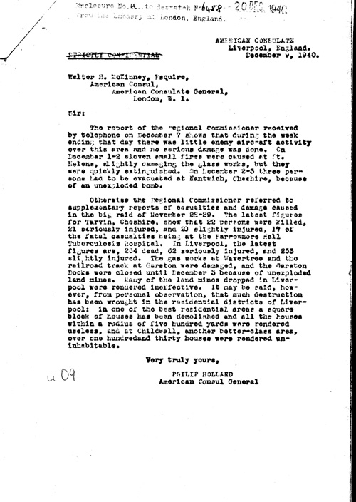 [a311u09.jpg] - Herschel V. Johnson Charge d'Affaires ad interim to Secretary of State Report on Bomb damage in English cities 12/20/40