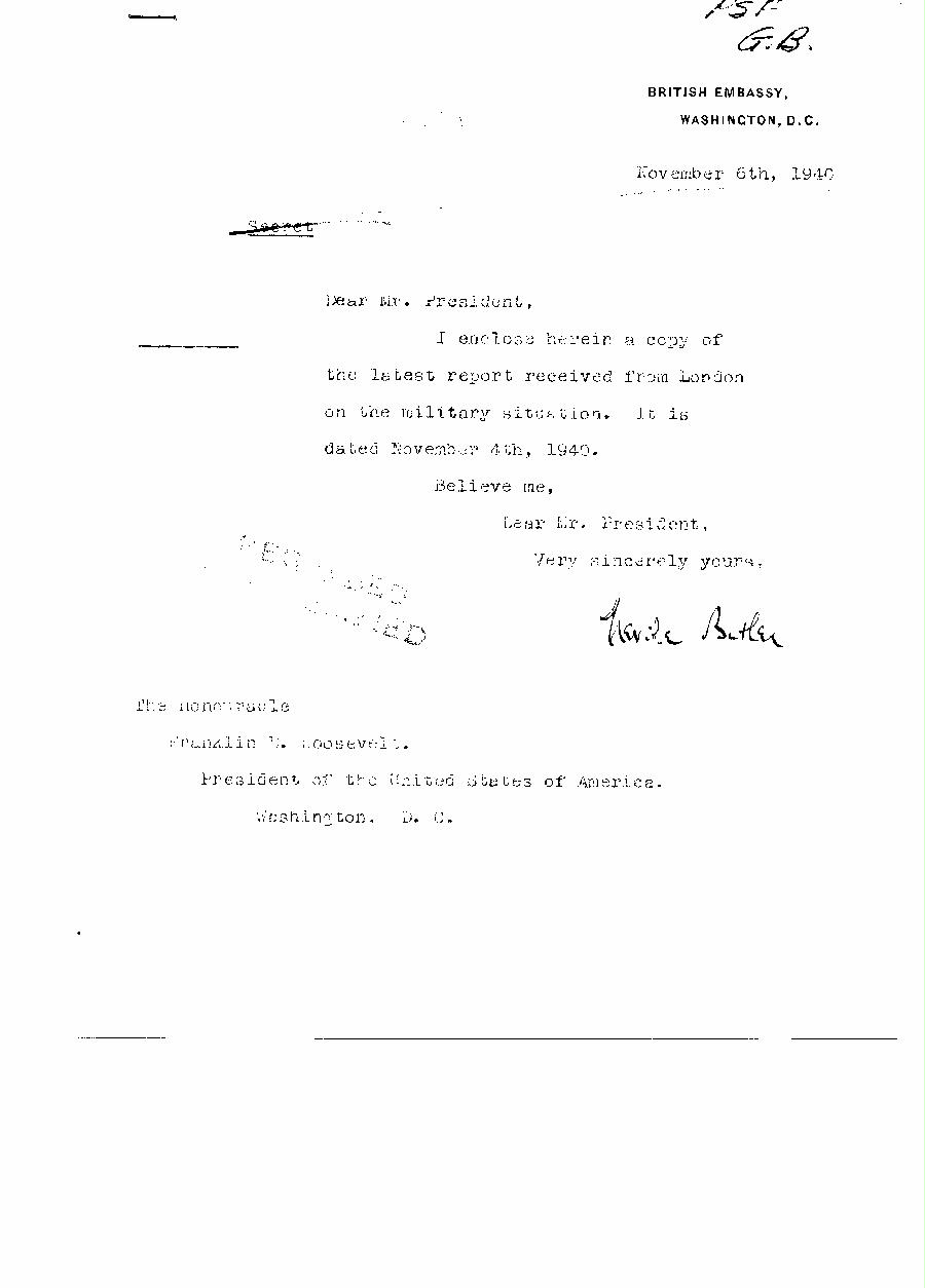 [a313e01.jpg] - Cover letter,Butler--> FDR 11/6/40