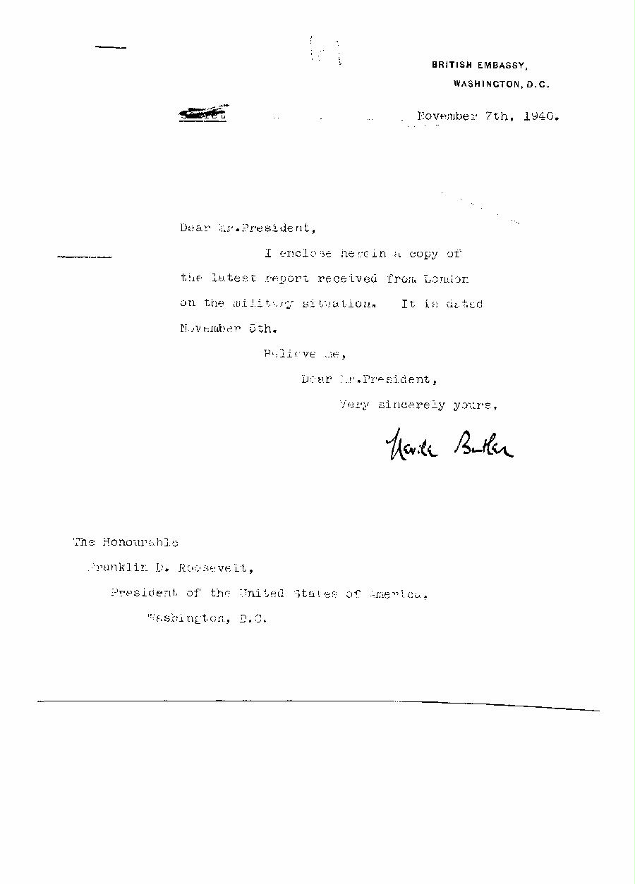 [a313f01.jpg] - Cover letter,Butler--> FDR 11/7/40