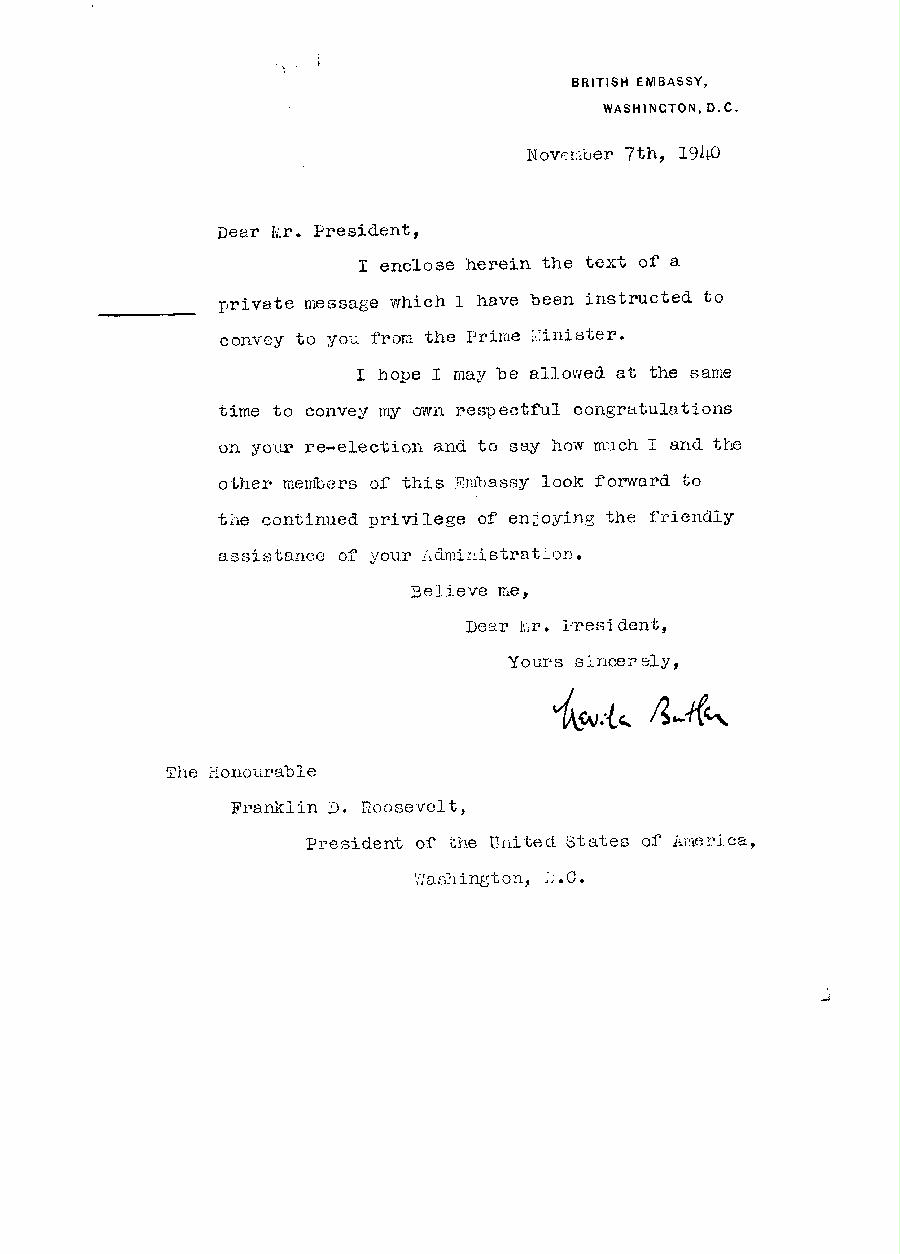 [a313g01.jpg] - Cover letter,Butler--> FDR 11/7/40