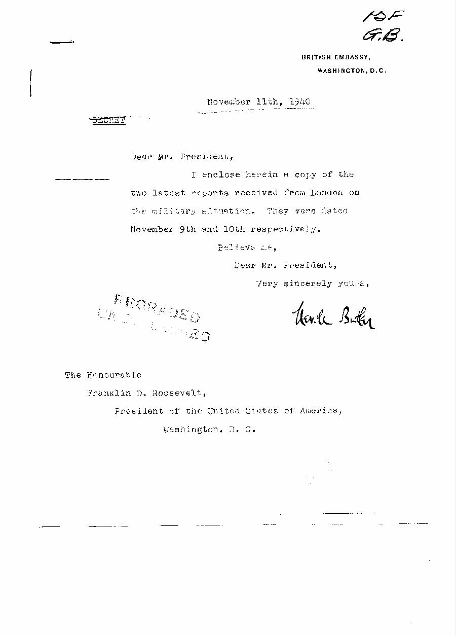 [a313j01.jpg] - Cover letter,Butler--> FDR 11/11/40