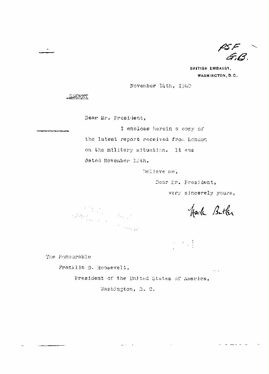 [a313l01.jpg] - Cover letter,Butler--> FDR 11/14/40