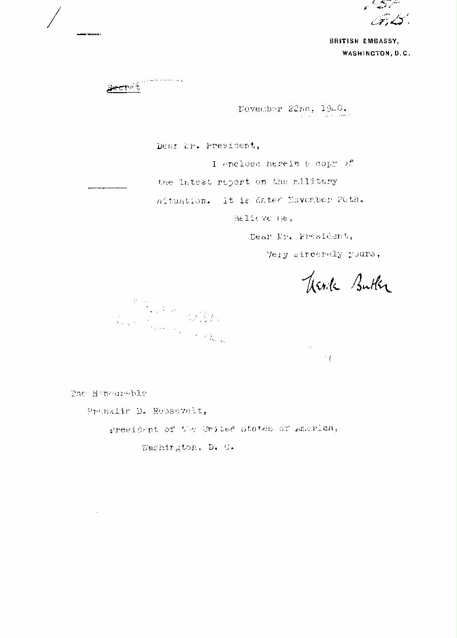 [a313t01.jpg] - Cover letter,Butler--> FDR 11/22/40