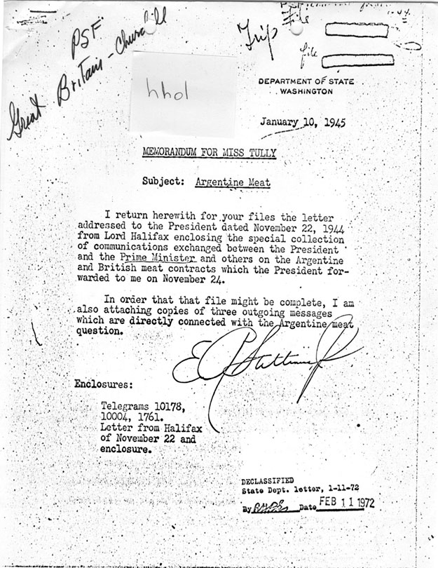[a335hh01.jpg] - Memorandum E.R. Stettinius,Jr. --> Miss Tully 1/10/45