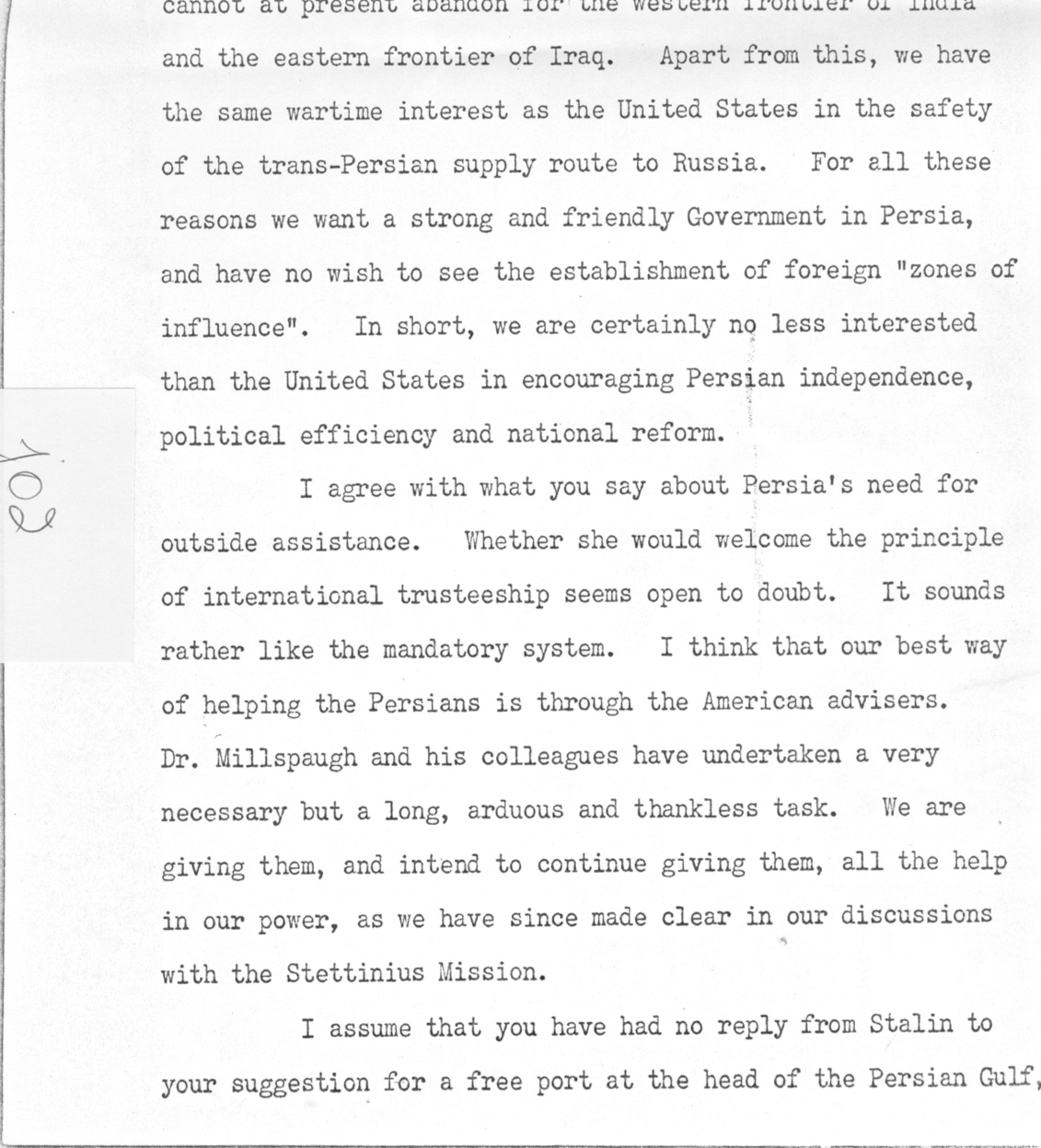 [a335j02.jpg] - Winston Churchill --> FDR re: government of Persia 5/21/44