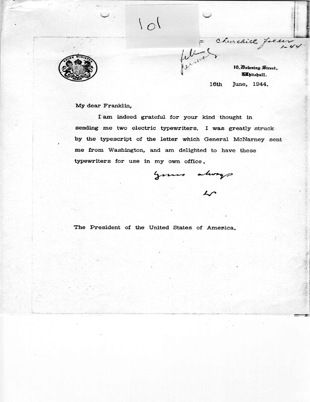 [a335l01.jpg] - Winston Churchill --> FDR 6/16/44