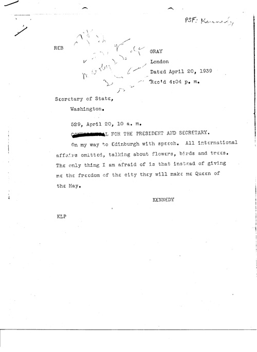 [a339w01.jpg] - J. Kennedy-->Sect. of State 4/20/39