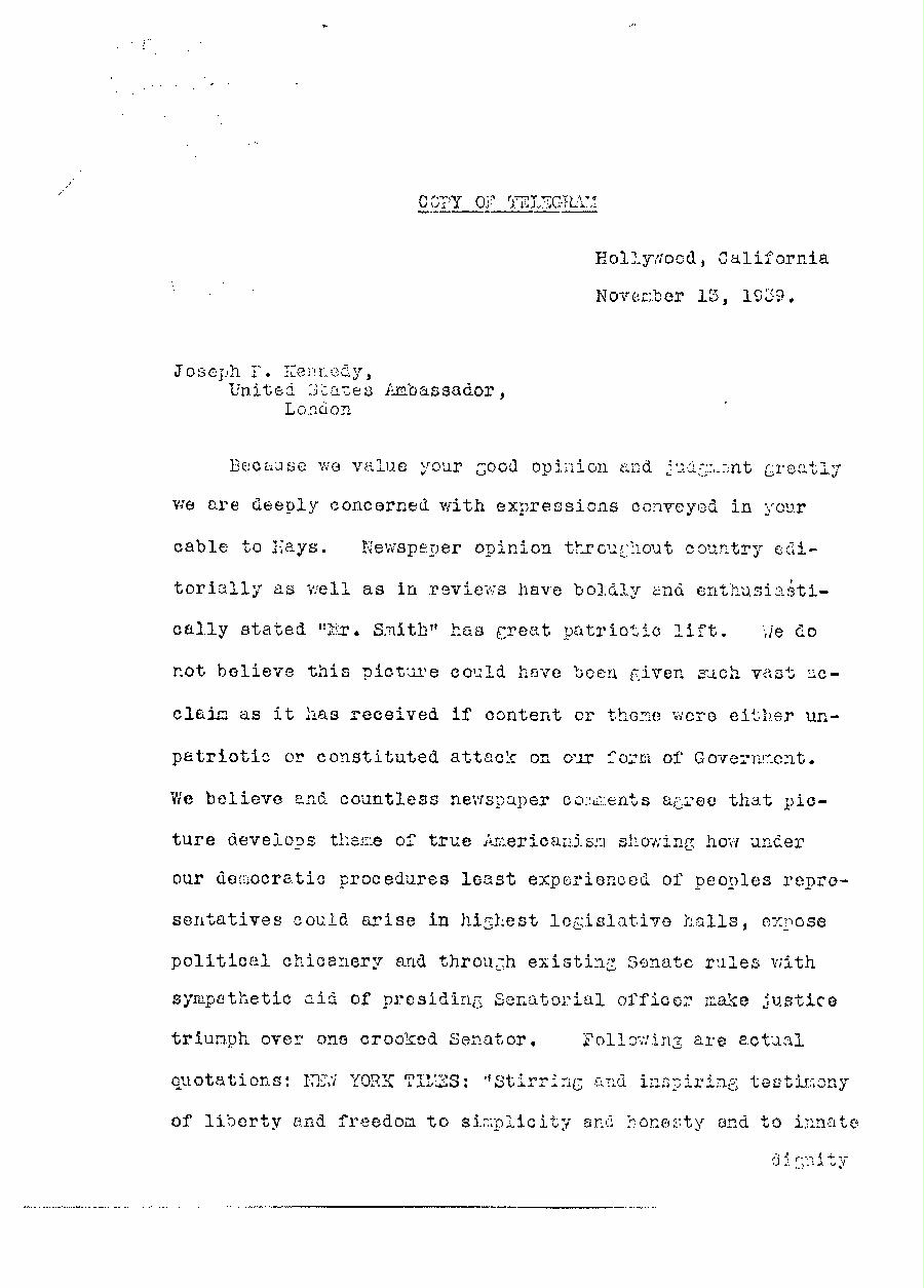 [a340r05.jpg] - Capra and Cohn-->Kennedy  11/13/39 page1
