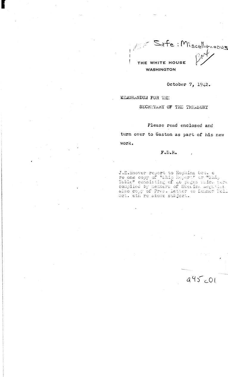 [a45c01.jpg] - FDR to Secretary of the Treasury- 10/7/42