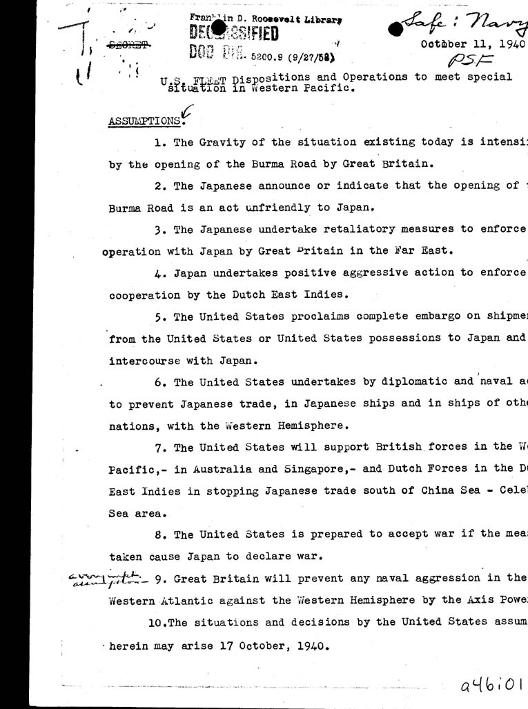 [a46i01.jpg] - US FLEET DISPOSITIONS AND OPERATIONS- OCTOBER 11- 1940 PAGE- 1