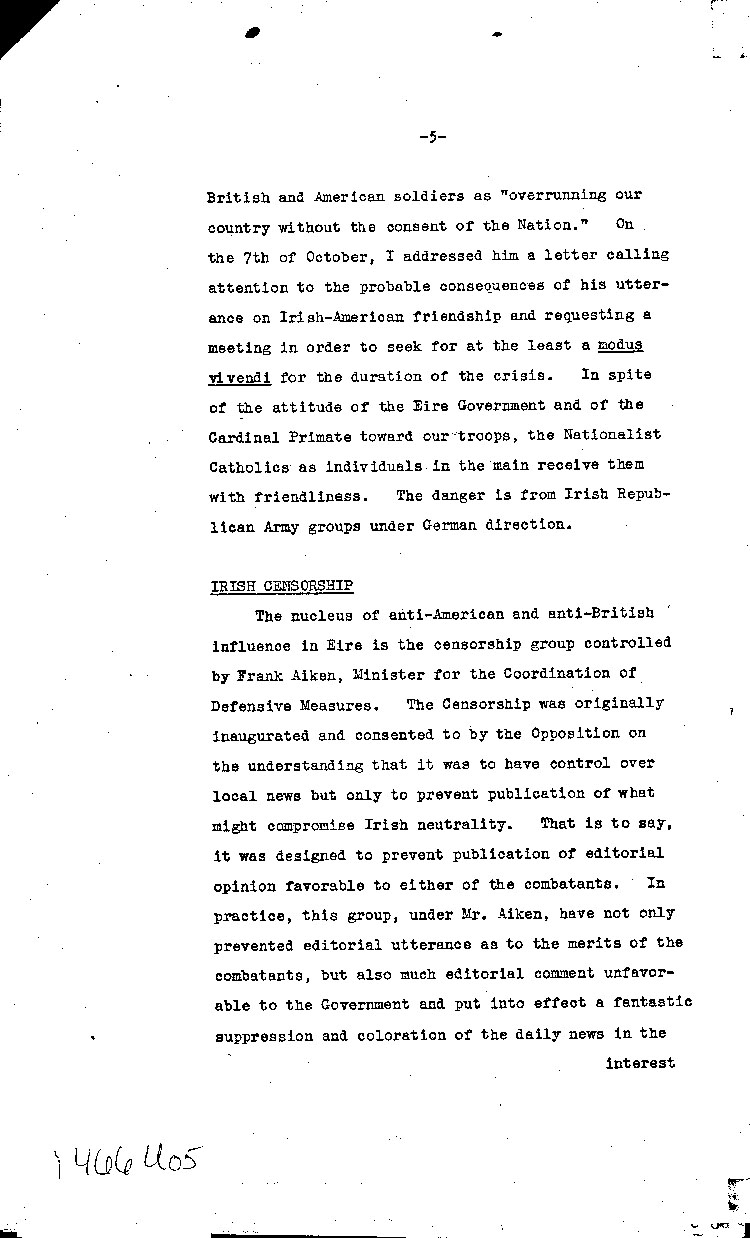 [a466u05.jpg] - memo on State of Ireland 10/10/42