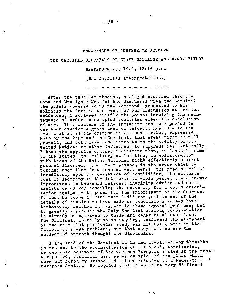 [a467q02.jpg] - Memorandum of Conference Between The Cardinal Secretary of State and Myron Taylor 9/25/42