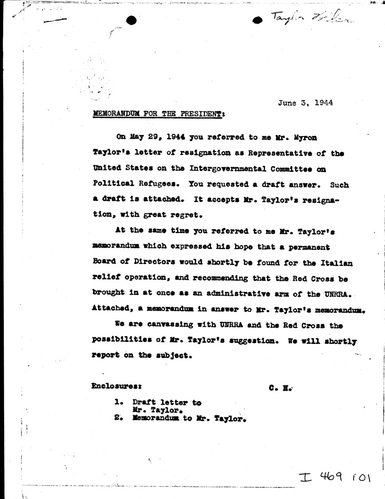 [a469i01.jpg] - Memorandum: Cordell Hull --> FDR          6/03/44