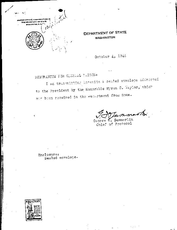 [a470p01.jpg] - Memorandum for Gen. Watson 10/4/44