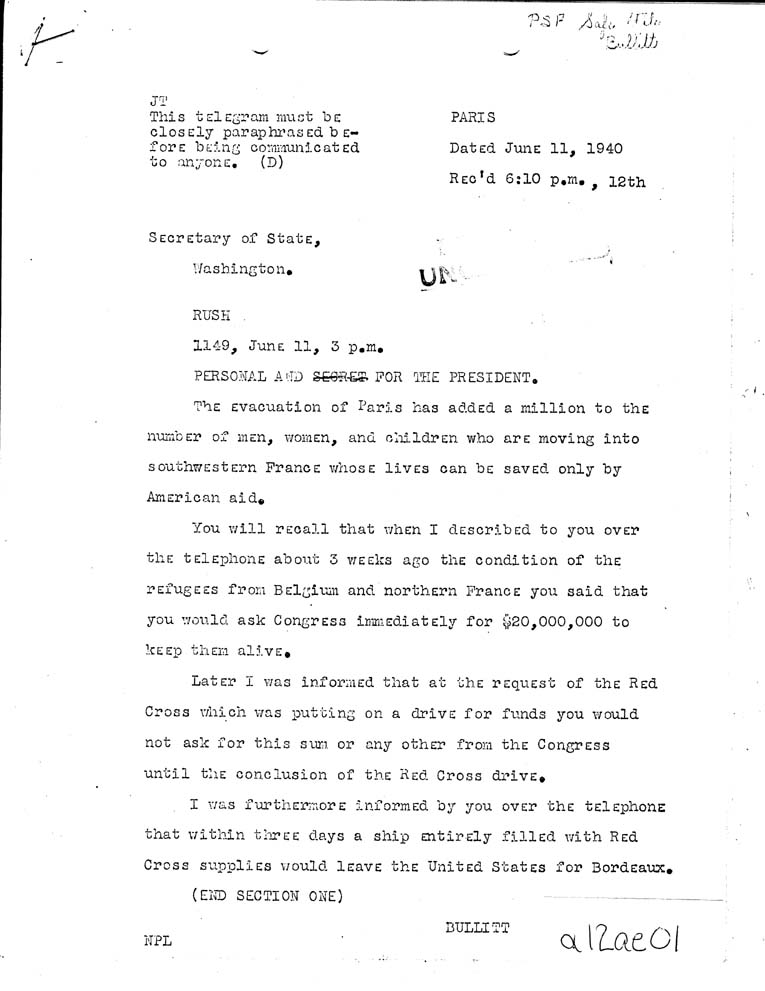 [a12ae01.jpg] - FDR to Bullitt 6/11/40