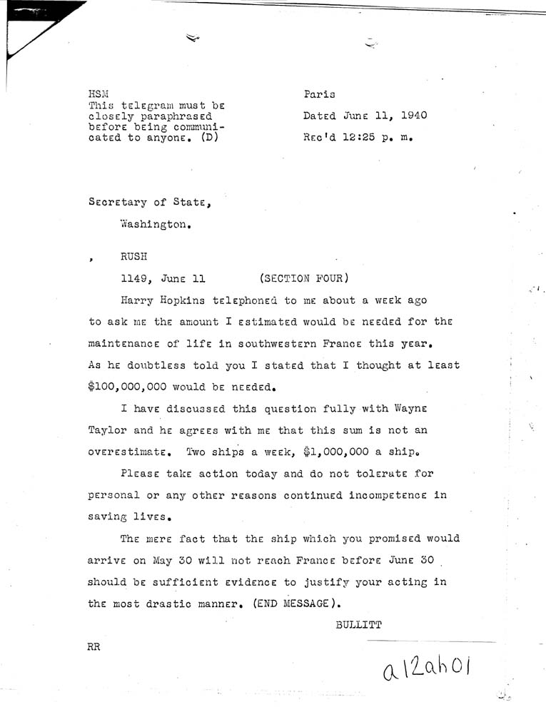 [a12ah01.jpg] - FDR to Bullitt 6/11/40