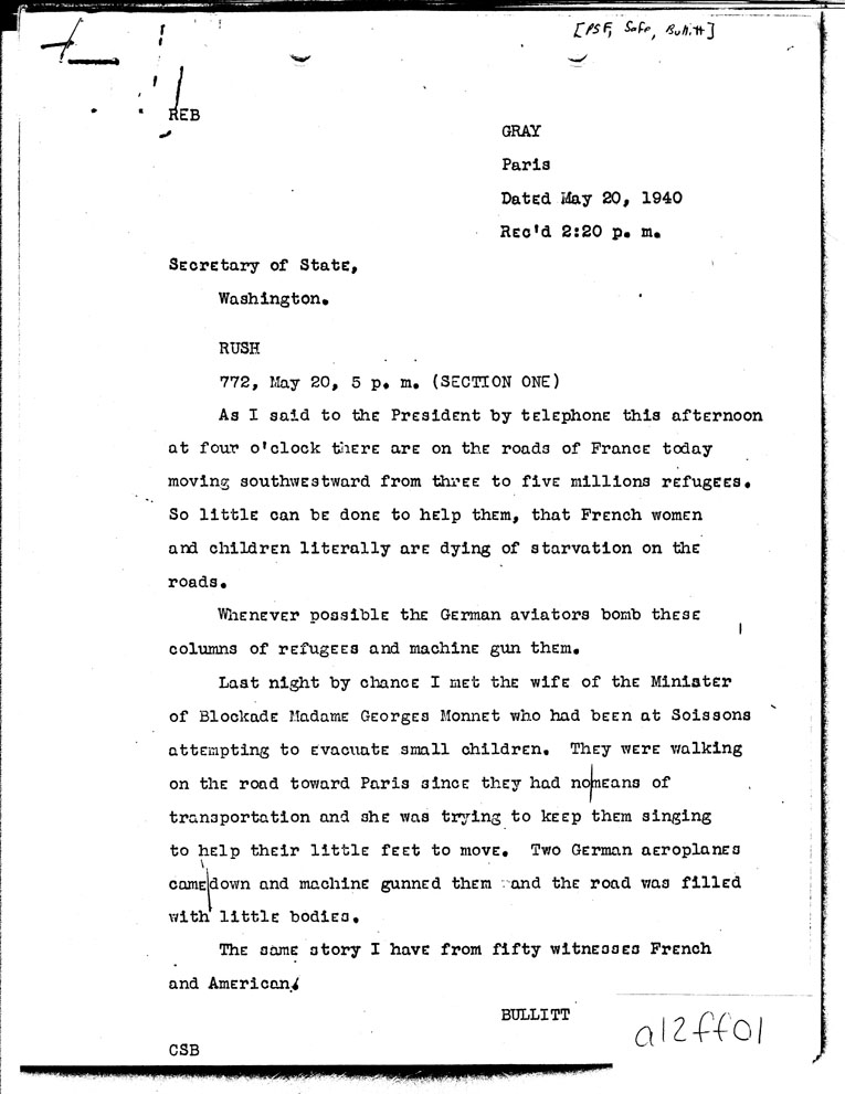 [a12ff01.jpg] - Secretary of State to Bullitt- 5/20/40