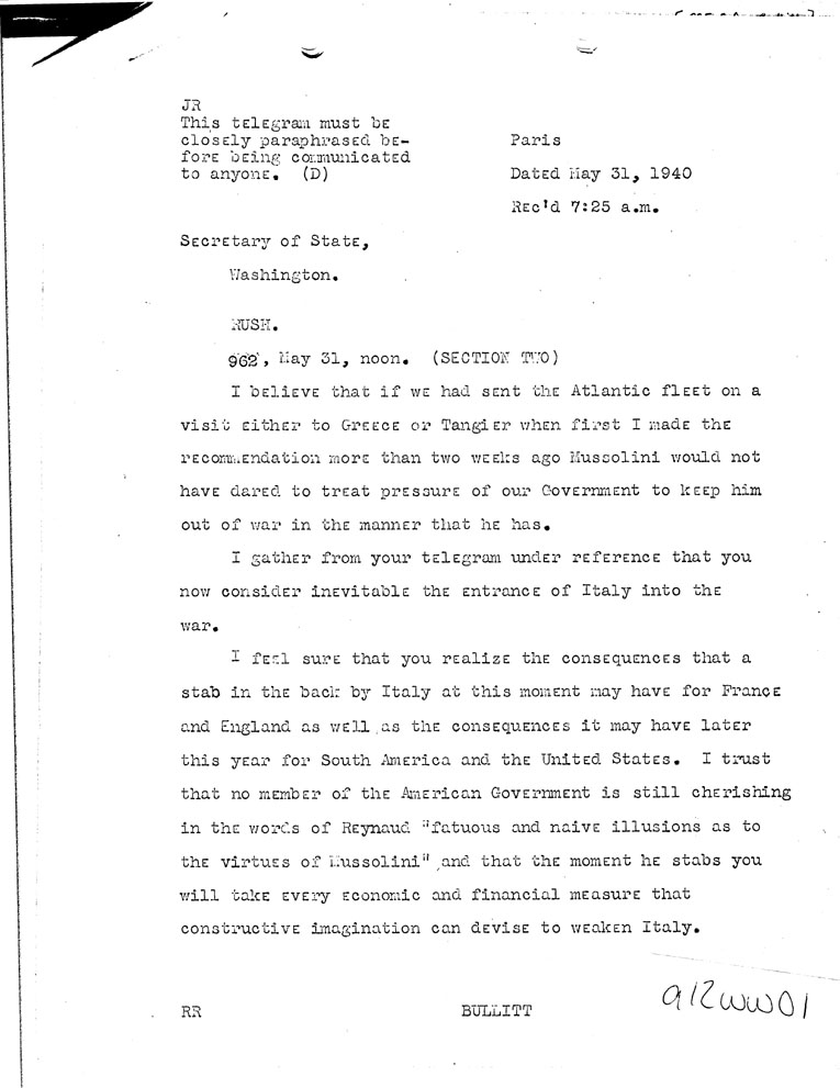 [a12ww01.jpg] - FDR to Bullitt 5/31/40