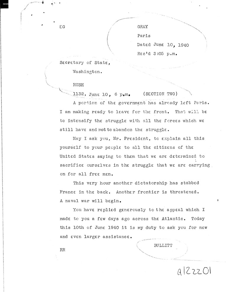 [a12zz01.jpg] - FDR to Bullitt 6/10/40