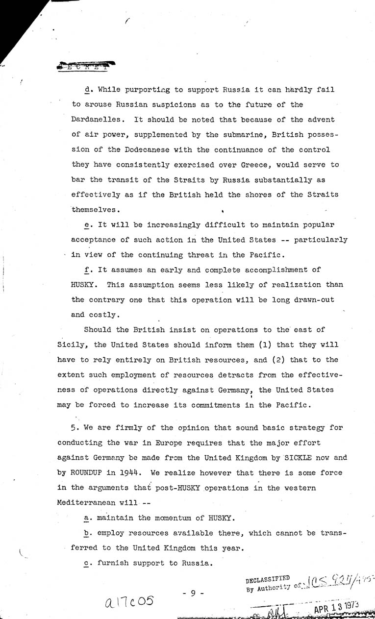 [a17c05.jpg] - Recommended Line of Action at coming conference 5/8/43