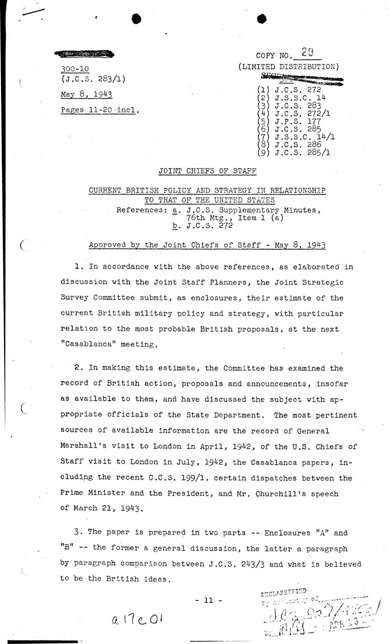 [a17e01.jpg] - Current British Policy and Strategy in Relationship to U.S. 5/8/43