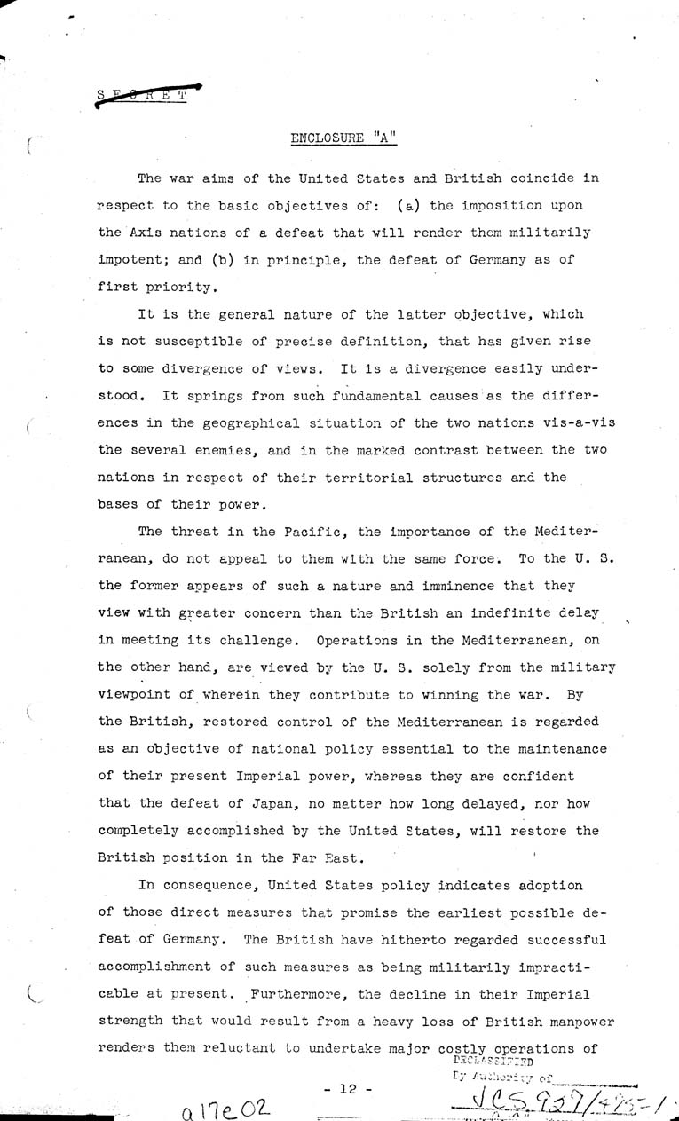 [a17e02.jpg] - Current British Policy and Strategy in Relationship to U.S. 5/8/43