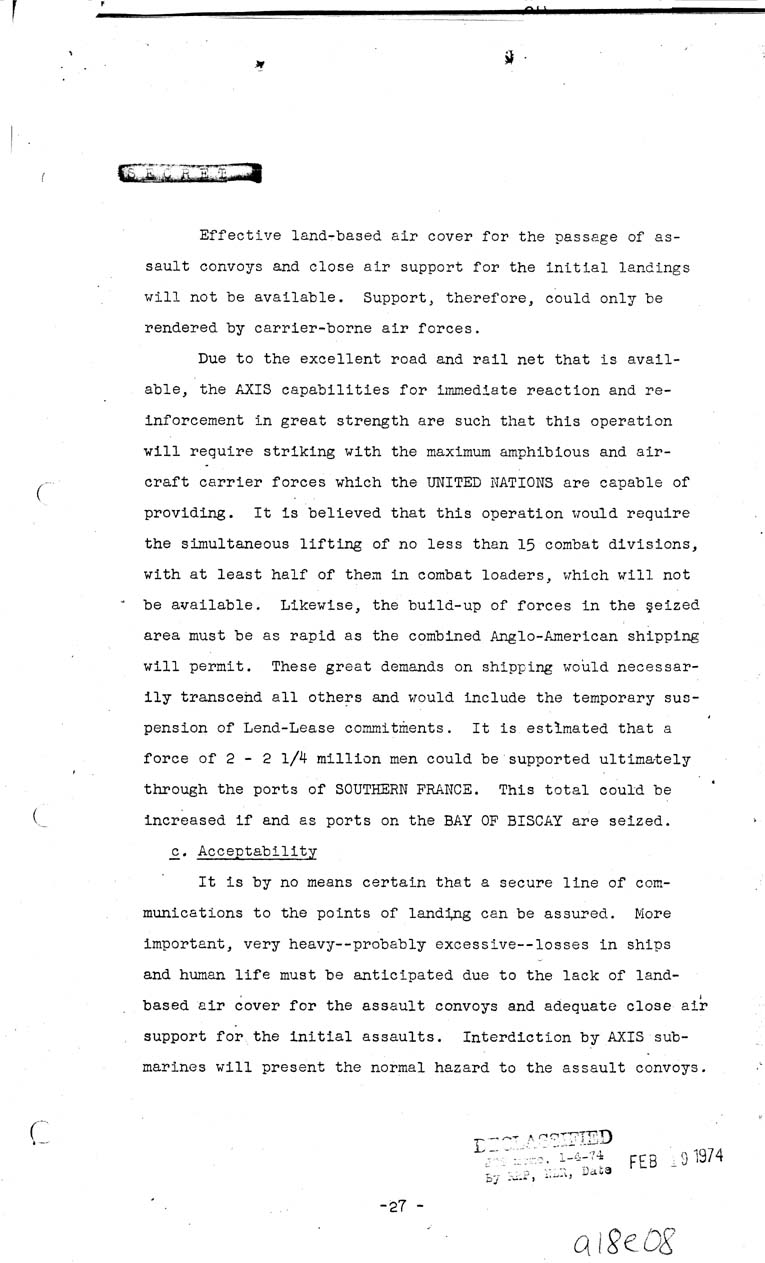 [a18e08.jpg] - Joint Chiefs of Staff, Invasion of the European Continent from the United Kingdom in 1943-1944 (J.C.S. 288/1) May 8, 1943