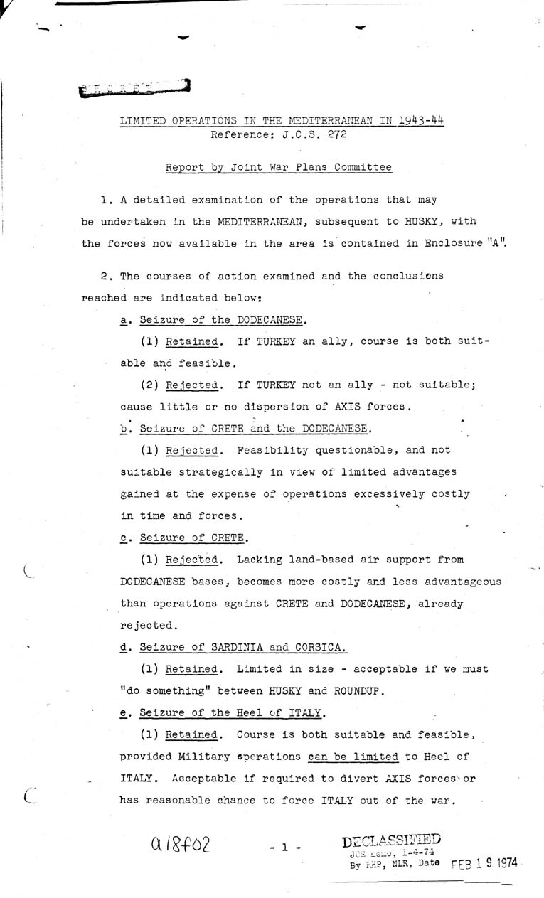 [a18f02.jpg] - Joint Chiefs of Staff, Lomited Operations in the Mediterrean in 1943-44 (J.C.S 293) May 7, 1943