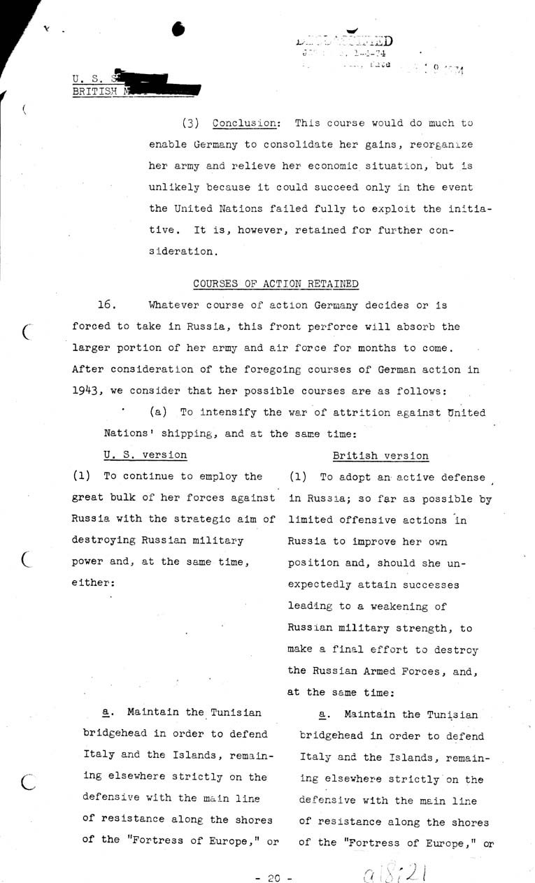 [a18i21.jpg] - Combined Intelligence Committee, German Strategy in 1943. April 8, 1943 (C.I.C 16/1)