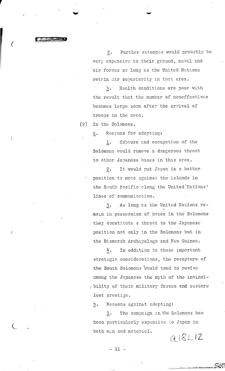 [a18l12.jpg] - Joint Intelligence Committee, Japanese Strategy, 1943-March 5, 1943 (J.I.C 80/1)