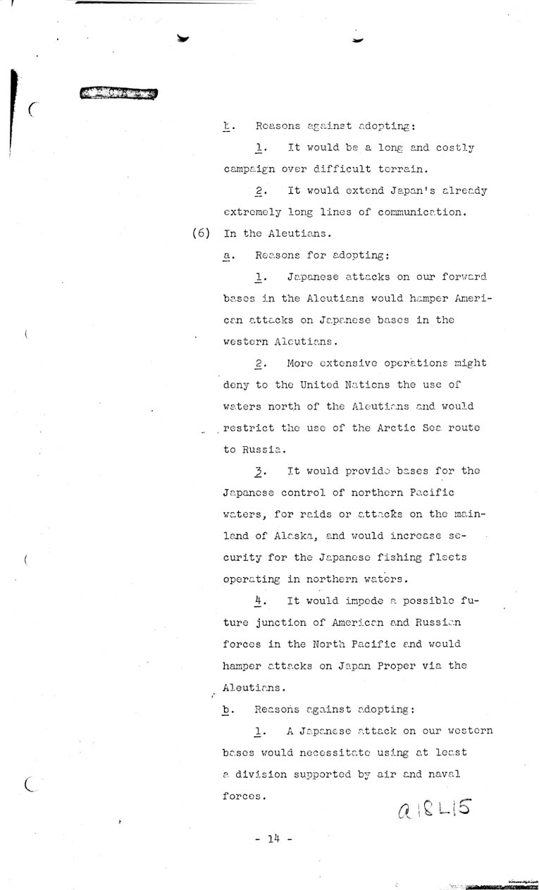 [a18l15.jpg] - Joint Intelligence Committee, Japanese Strategy, 1943-March 5, 1943 (J.I.C 80/1)