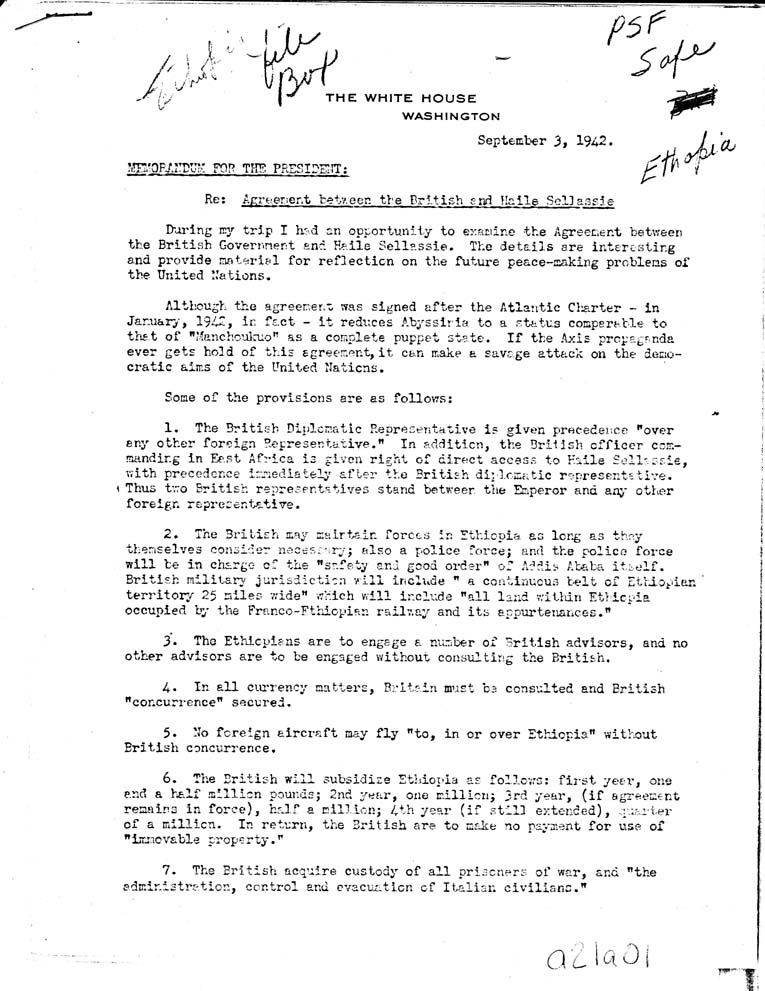 [a21a01.jpg] - Memorandum for the President (Lauchlin Currie) September 3rd 1942