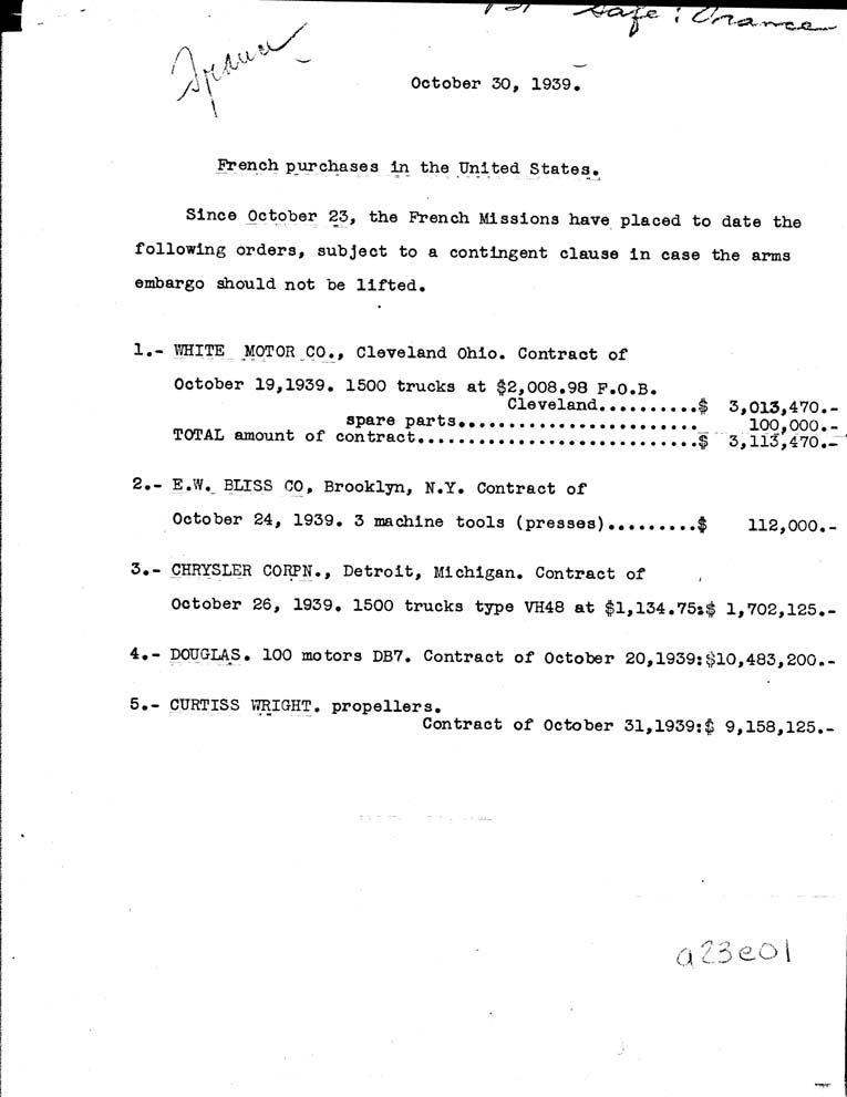 [a23e01.jpg] - French Purchases in US 10/30/39