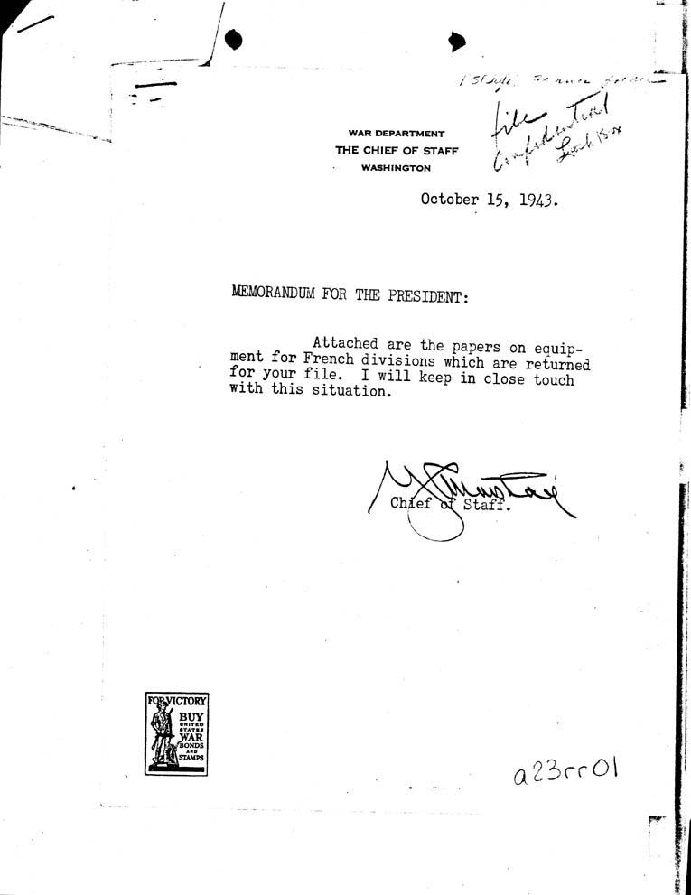 [a23rr01.jpg] - Chief of Staff-->FDR (memo)-10/15/43