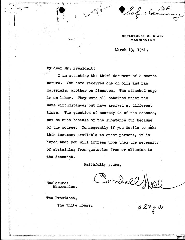 [a24q01.jpg] - Memorandum:Cordell Hull to the President- March 31, 1941