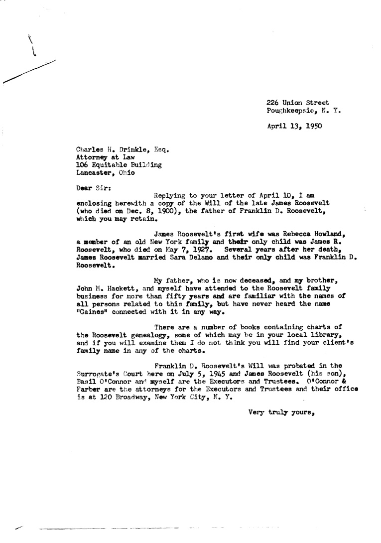 [a903ak03.jpg] - Letter from Charles H. Drinkle to  Henry Hackett April 10,13,15, 1950