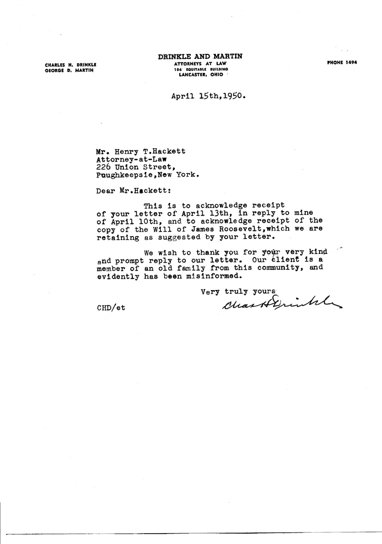 [a903ak04.jpg] - Letter from Charles H. Drinkle to  Henry Hackett April 10,13,15, 1950